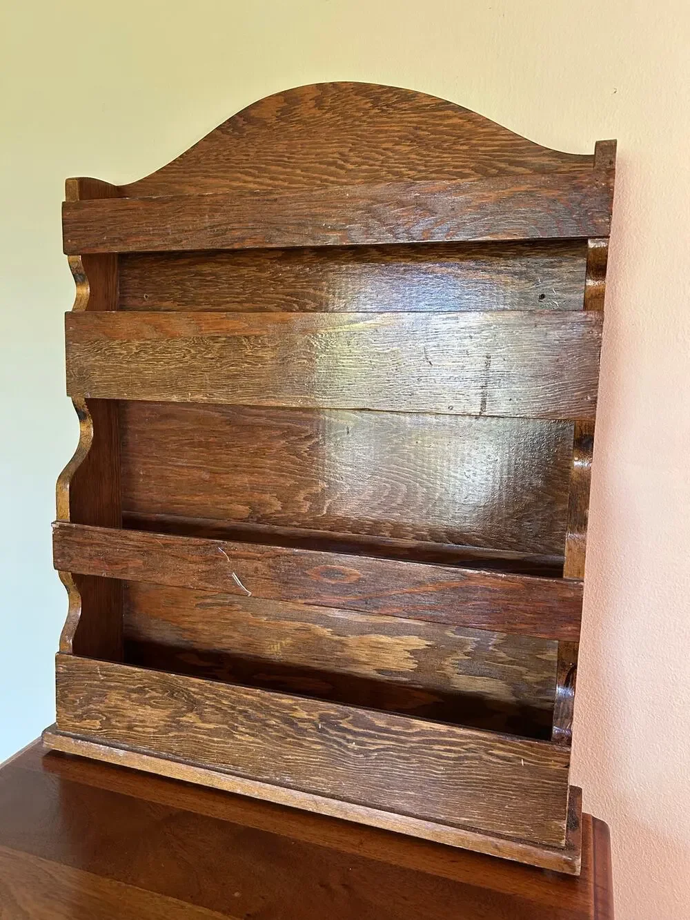 Vintage Wooden Wall Shelf Plate Rack | Rustic Wall Mounted Display Shelf